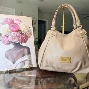 Marc by Marc Jacobs Taupe Pebbled Leather Satchel with Gold Hardware